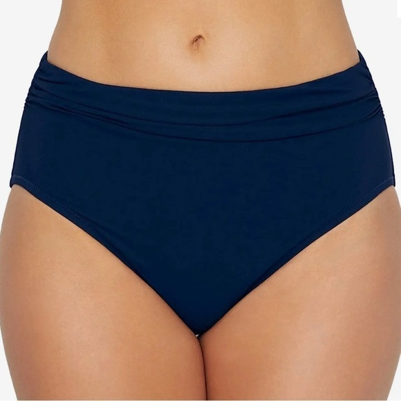 NWT Profile by Gottex Tutti Frutti Shirred High Waist Bikini Bottoms Navy - Picture 1 of 7